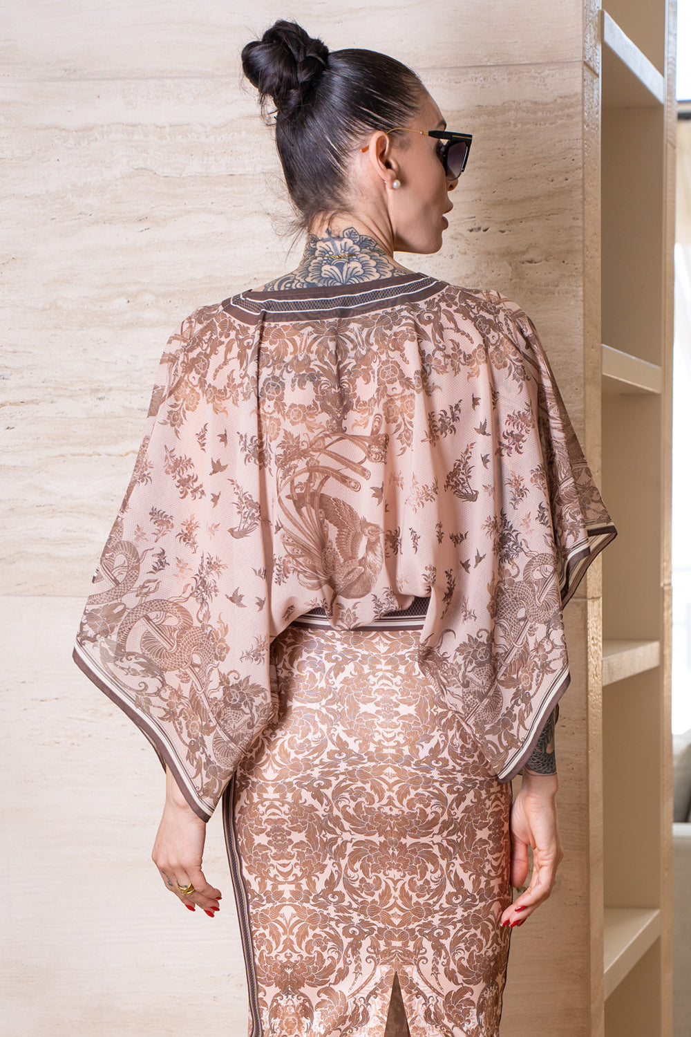 KNEE-LENGHT SKIRT WITH DECORATIVE TRIM - ASIA BEIGE