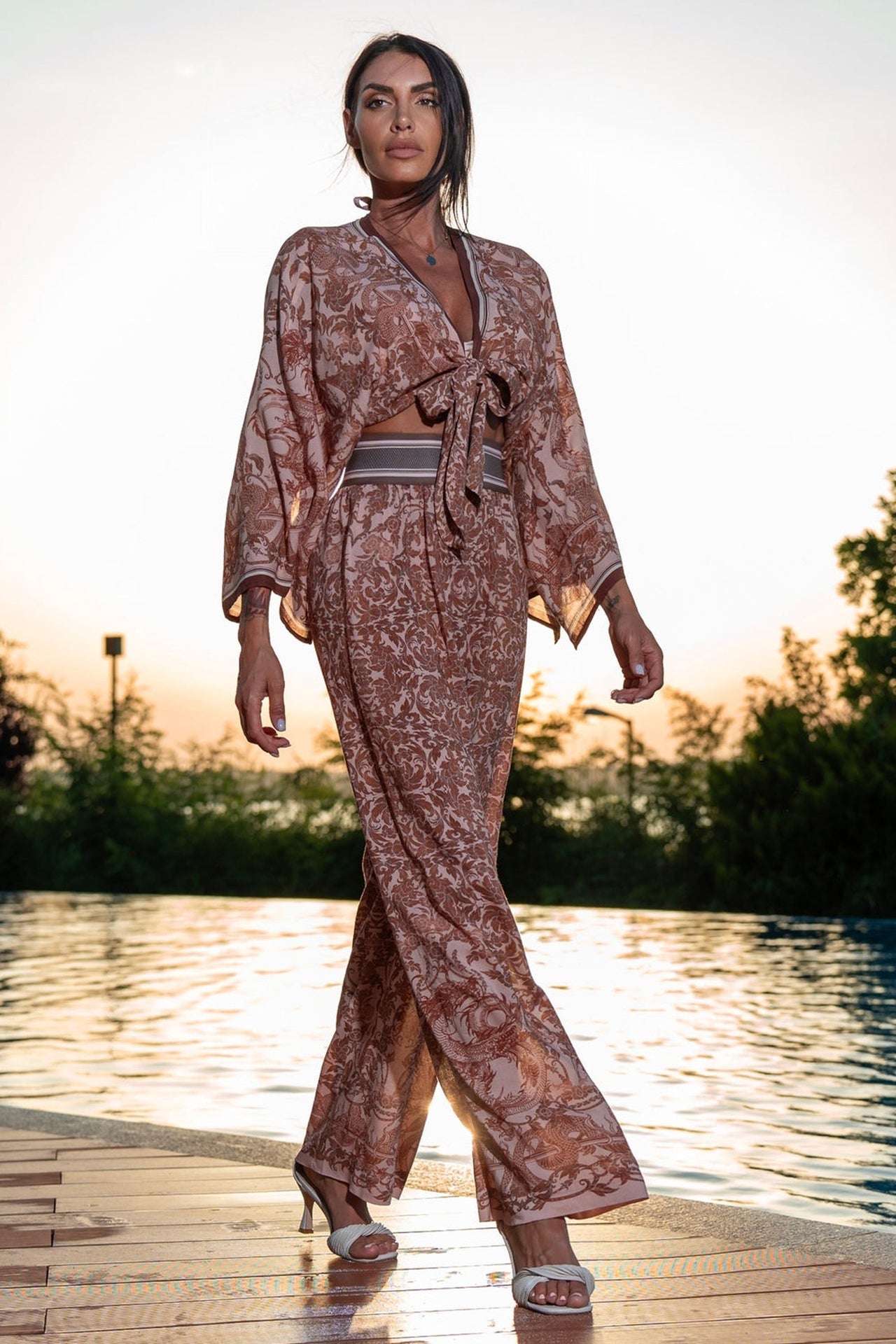 VISCOSE CROP KIMONO - ASIA BEIGE JIORO КРОП КИМОНО ОТ ВИСКОЗА - ASIA BEIGE JIORO