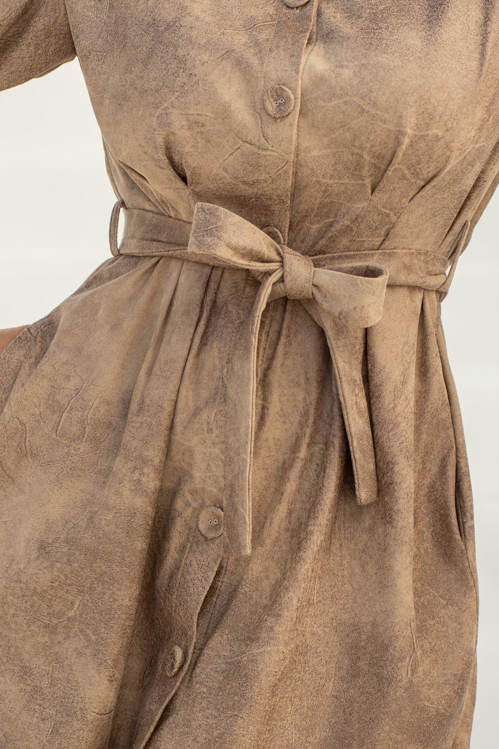 SUEDE-LOOK SHIRT DRESS IN CAPPUCINO - ESSENTIALS