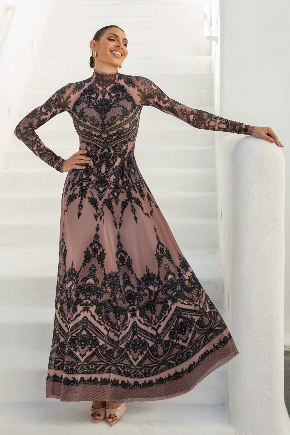 LONG FINE NET DRESS - GRAFFITI POWDER JIORO ДЪЛГА РОКЛЯ ОТ ФИНА МРЕЖА - GRAFFITI POWDER JIORO