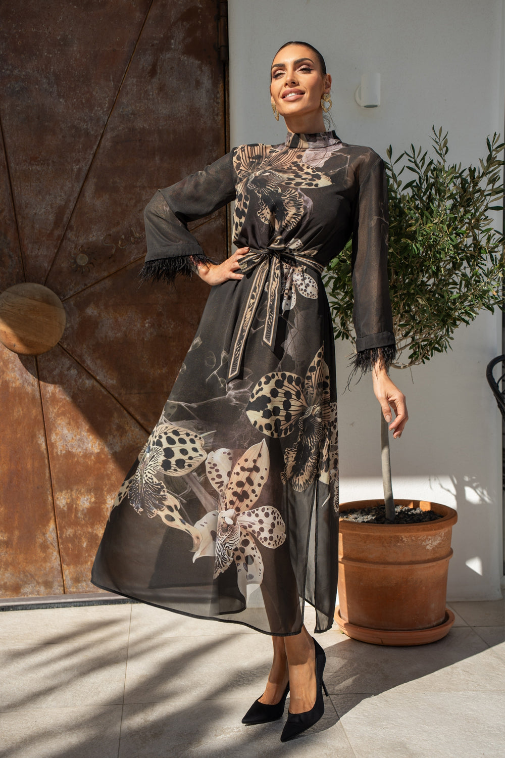 FRENCH CHIFFON CAFTAN DRESS - LEO ORCHID JIORO РОКЛЯ КАФТАН ОТ ФРЕНСКИ ШИФОН - LEO ORCHID JIORO