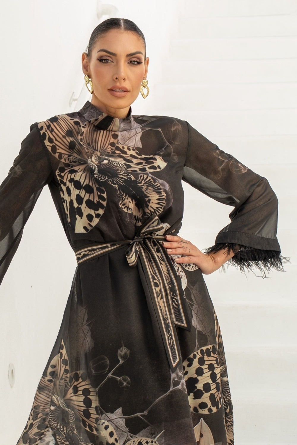 FRENCH CHIFFON CAFTAN DRESS - LEO ORCHID JIORO РОКЛЯ КАФТАН ОТ ФРЕНСКИ ШИФОН - LEO ORCHID JIORO