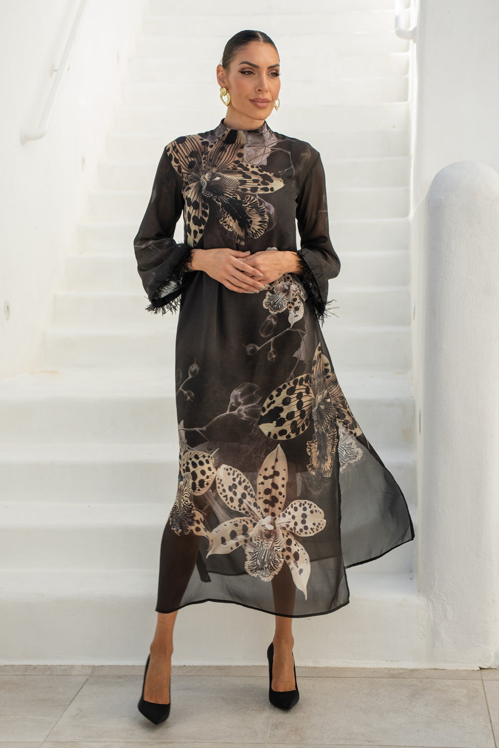 FRENCH CHIFFON CAFTAN DRESS - LEO ORCHID JIORO РОКЛЯ КАФТАН ОТ ФРЕНСКИ ШИФОН - LEO ORCHID JIORO