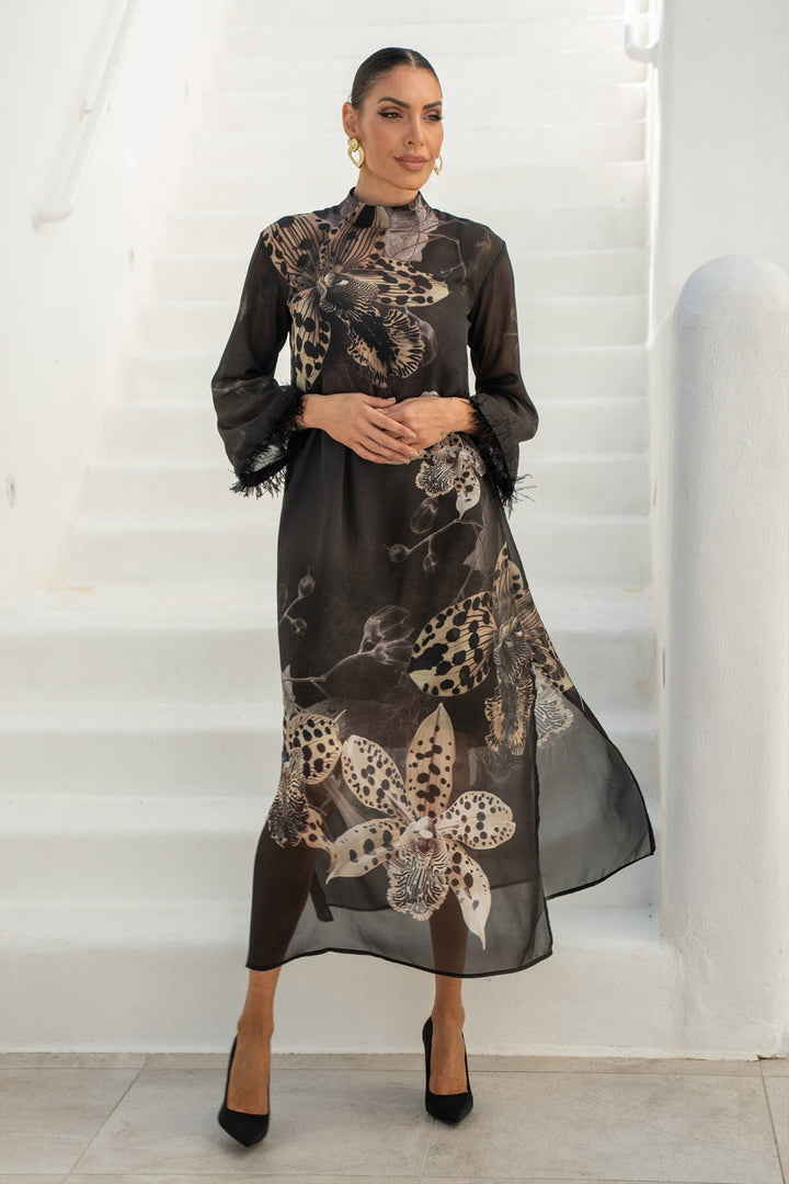 FRENCH CHIFFON CAFTAN DRESS - LEO ORCHID JIORO РОКЛЯ КАФТАН ОТ ФРЕНСКИ ШИФОН - LEO ORCHID JIORO