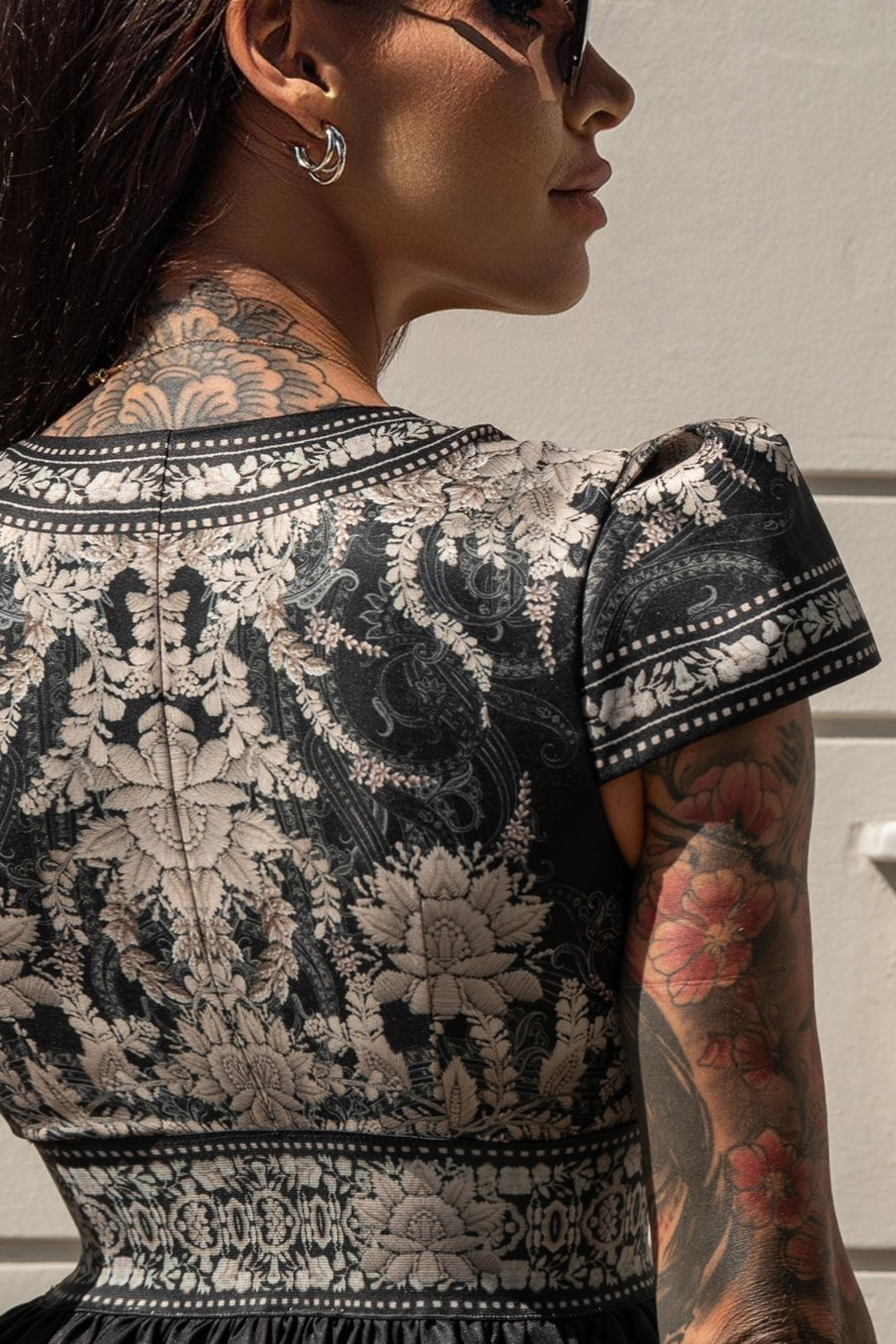 V-NECK KNEE DRESS - FROZEN LOTUS