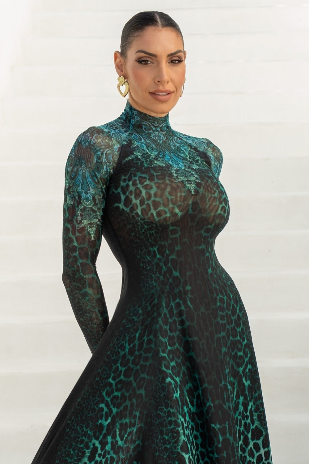 ROBE LONGUE EN RÉSILLE FIN - LEO VERT FLUO