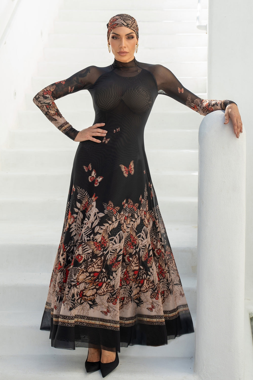 LONG FINE NET DRESS - MIDNIGHT BUTTERFLIES JIORO ДЪЛГА РОКЛЯ ОТ ФИНА МРЕЖА - MIDNIGHT BUTTERFLIES JIORO