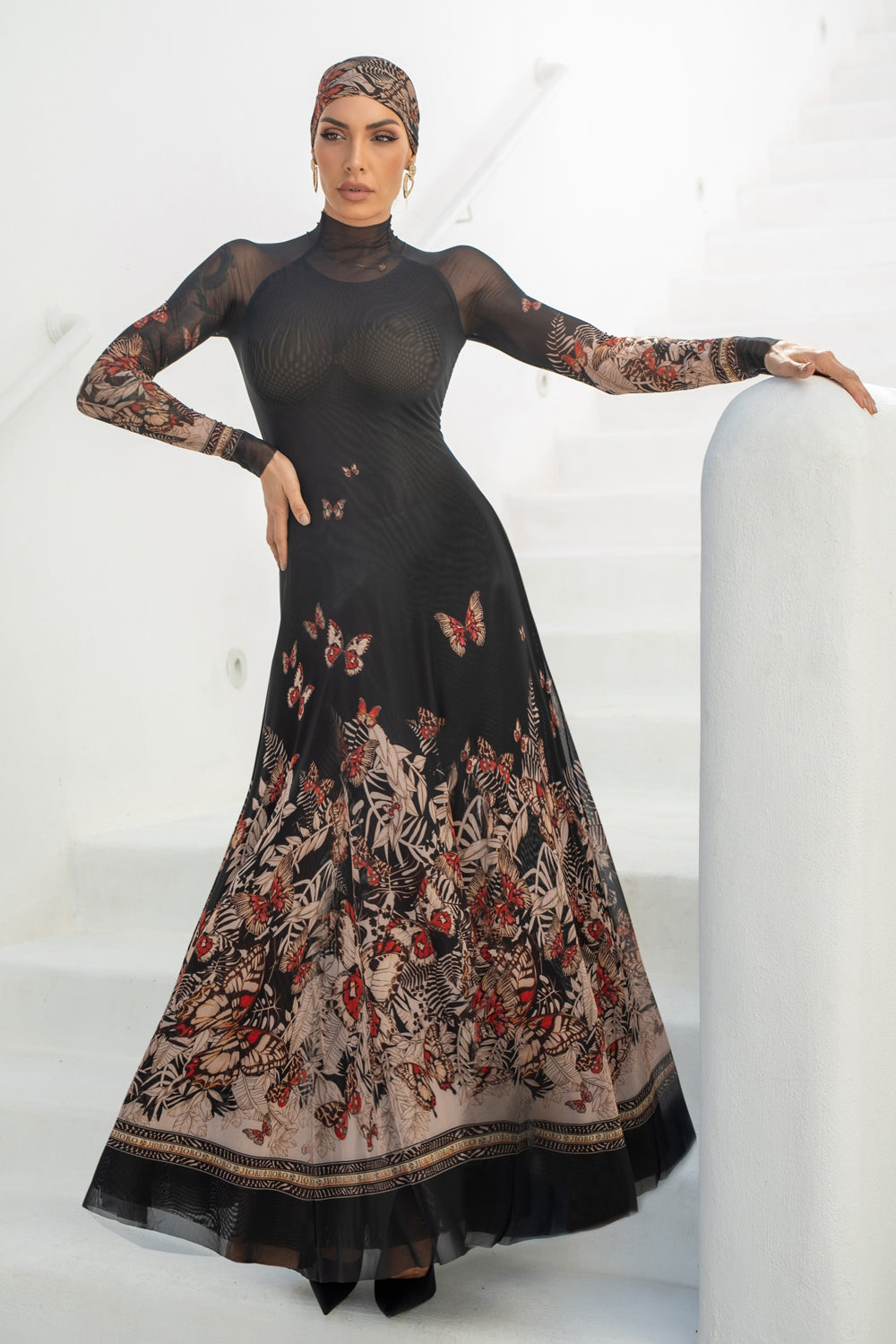 LONG FINE NET DRESS - MIDNIGHT BUTTERFLIES JIORO ДЪЛГА РОКЛЯ ОТ ФИНА МРЕЖА - MIDNIGHT BUTTERFLIES JIORO