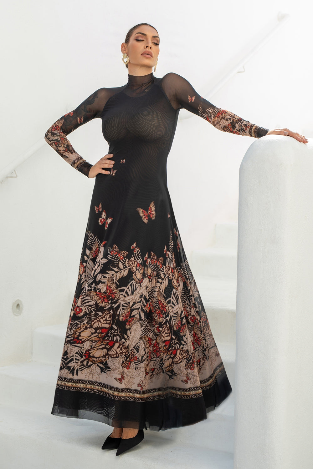 LONG FINE NET DRESS - MIDNIGHT BUTTERFLIES JIORO ДЪЛГА РОКЛЯ ОТ ФИНА МРЕЖА - MIDNIGHT BUTTERFLIES JIORO