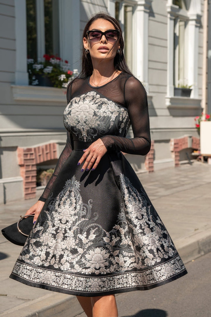 BLOUSE WITH PRINT - FROZEN LOTUS JIORO ВТАЛЕНА БЛУЗА С МРЕЖЕСТИ РЪКАВИ - FROZEN LOTUS JIORO