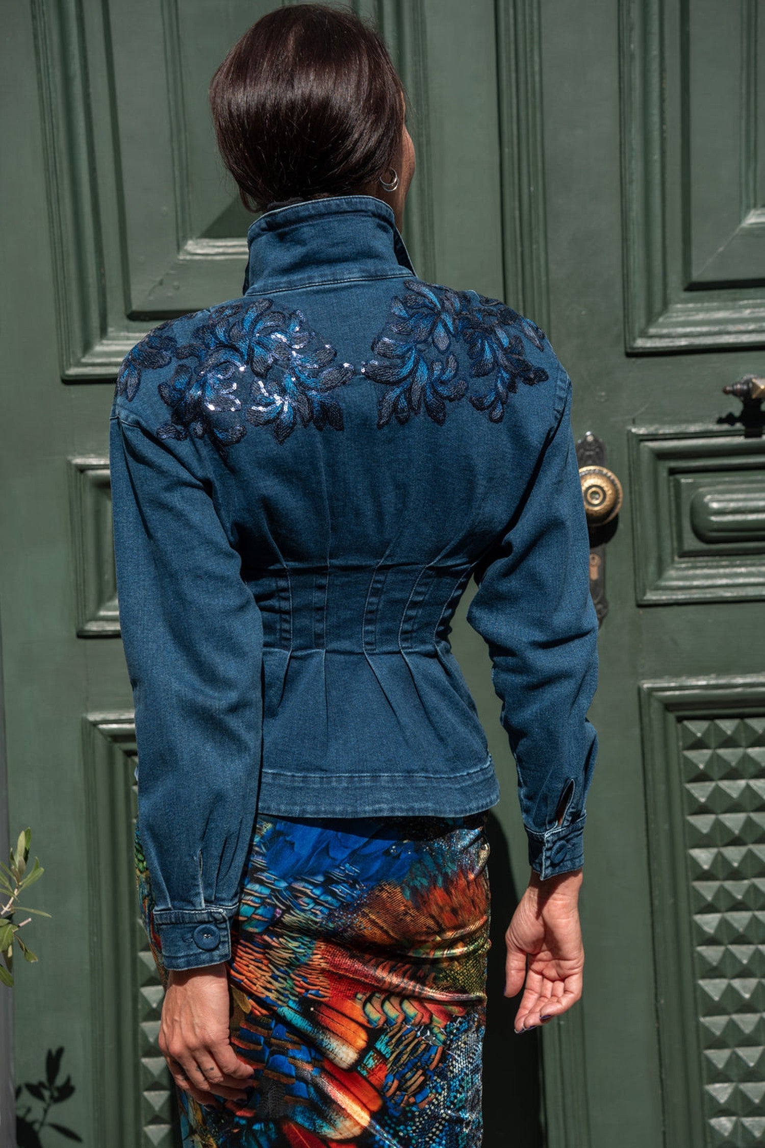 DENIM BLAZER WITH LACE APPLIQUÉS - ESSENTIALS