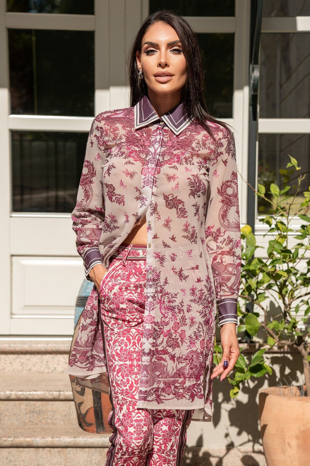 LONG SILK COTTON SHIRT - ASIA BORDEAUX
