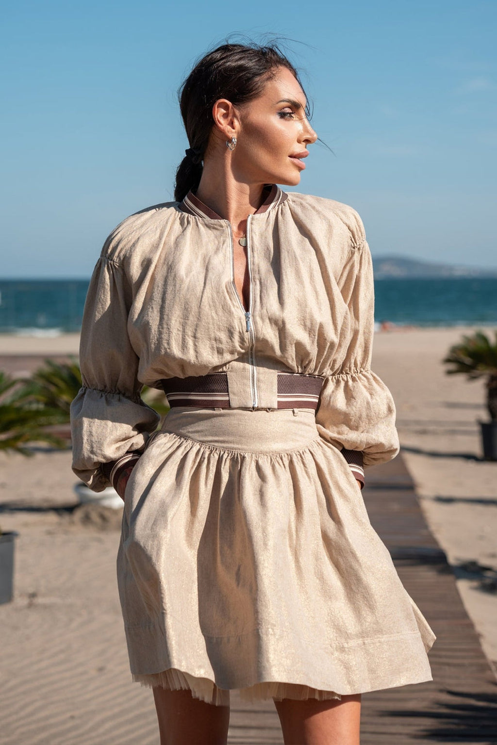 LINEN BOMBER JACKET - ESSENTIALS - Fashion Roots