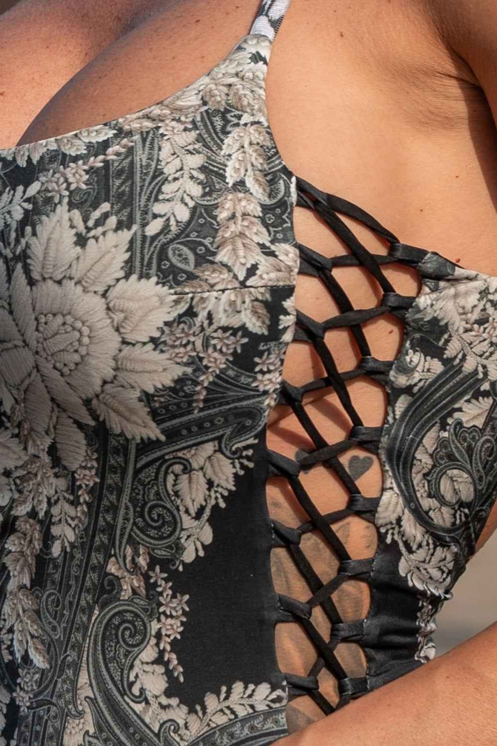 ONE-PIECE SWIMSUIT WITH ZIP AND SIDE TIES – FROZEN LOTUS - Fashion Roots