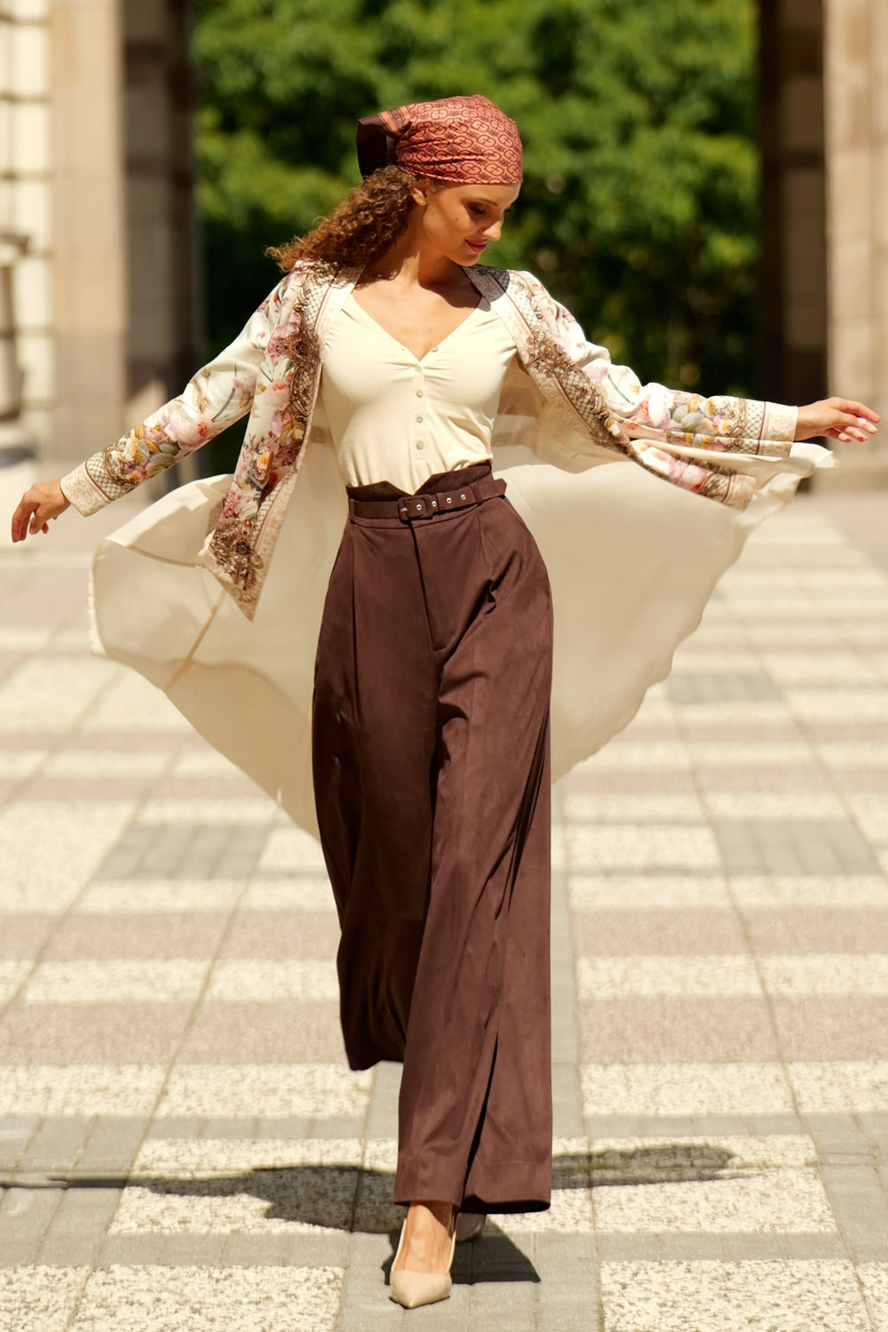 ELEGANT PRINTED CARDIGAN WITH CHIFFON BACK - BAROQUE FLOWERS JIORO ЕЛЕГАНТНА ЖИЛЕТКА С ПРИНТ И ШИФОНЕН ГРЪБ - BAROQUE FLOWERS JIORO