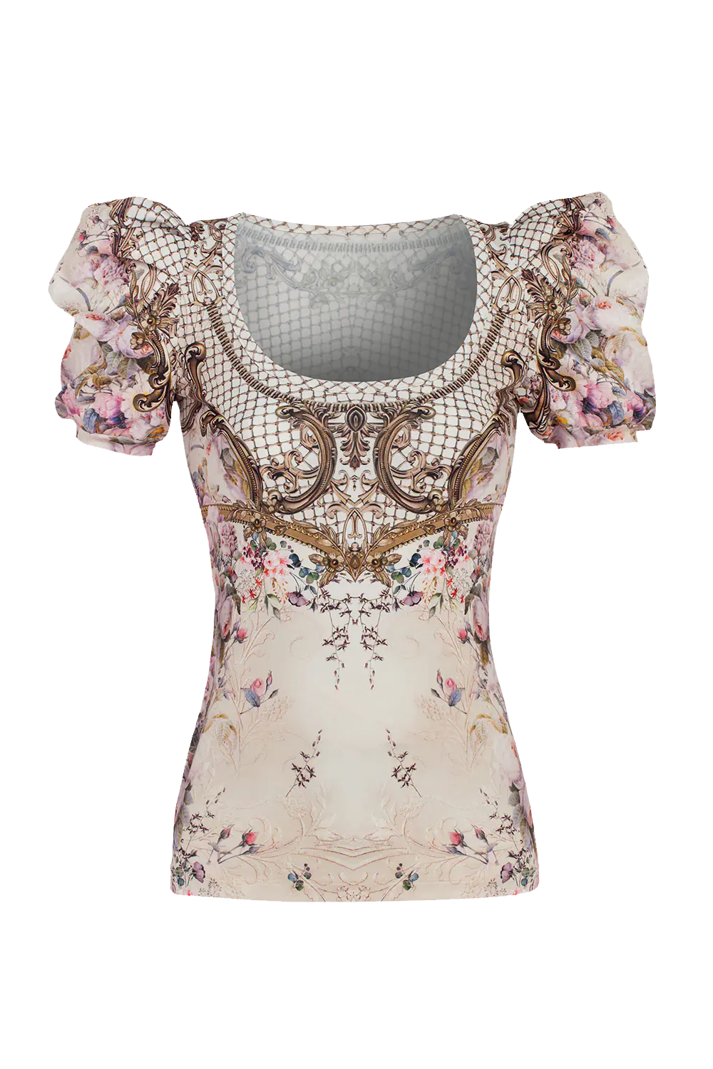 PUFF SLEEVE T-SHIRT -  BAROQUE FLOWERS