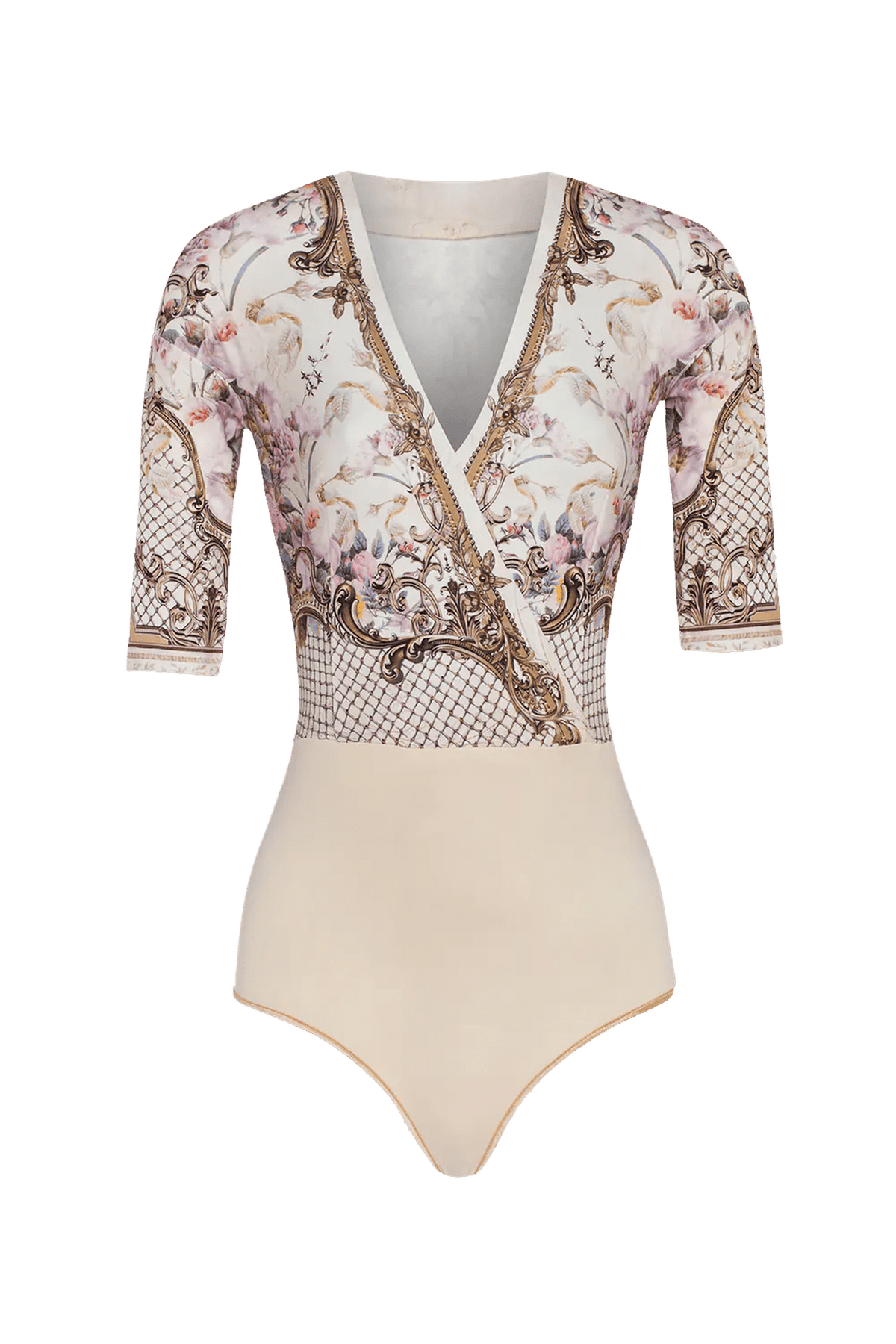 WRAPPED V-NECK BODYSUIT -  BAROQUE FLOWERS JIORO БОДИ С V-ДЕКОЛТЕ - BAROQUE FLOWERS JIORO