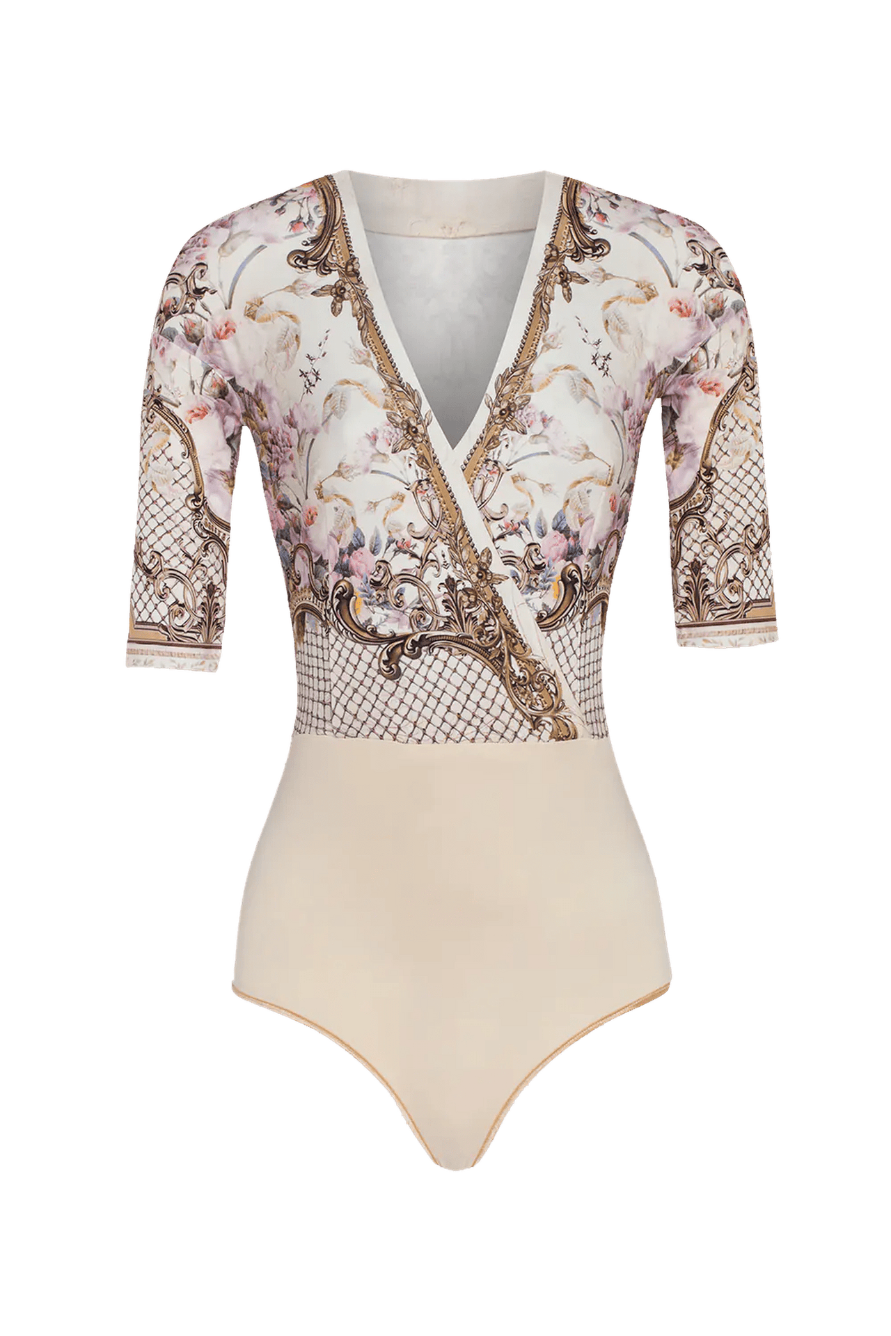 WRAPPED V-NECK BODYSUIT -  BAROQUE FLOWERS JIORO БОДИ С V-ДЕКОЛТЕ - BAROQUE FLOWERS JIORO