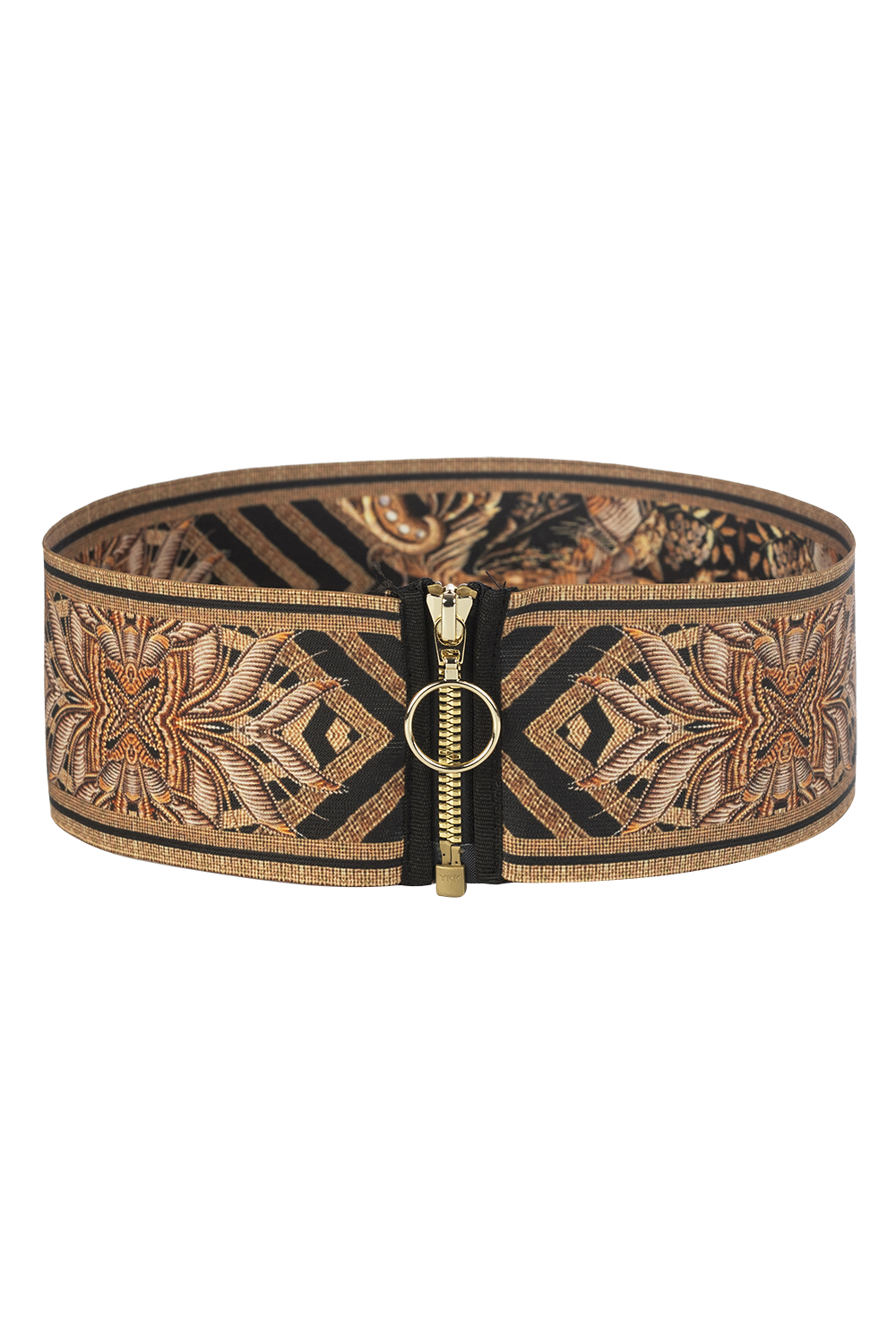 WIDE ELASTIC BELT WITH ZIPPER - GOLDEN STRIPES