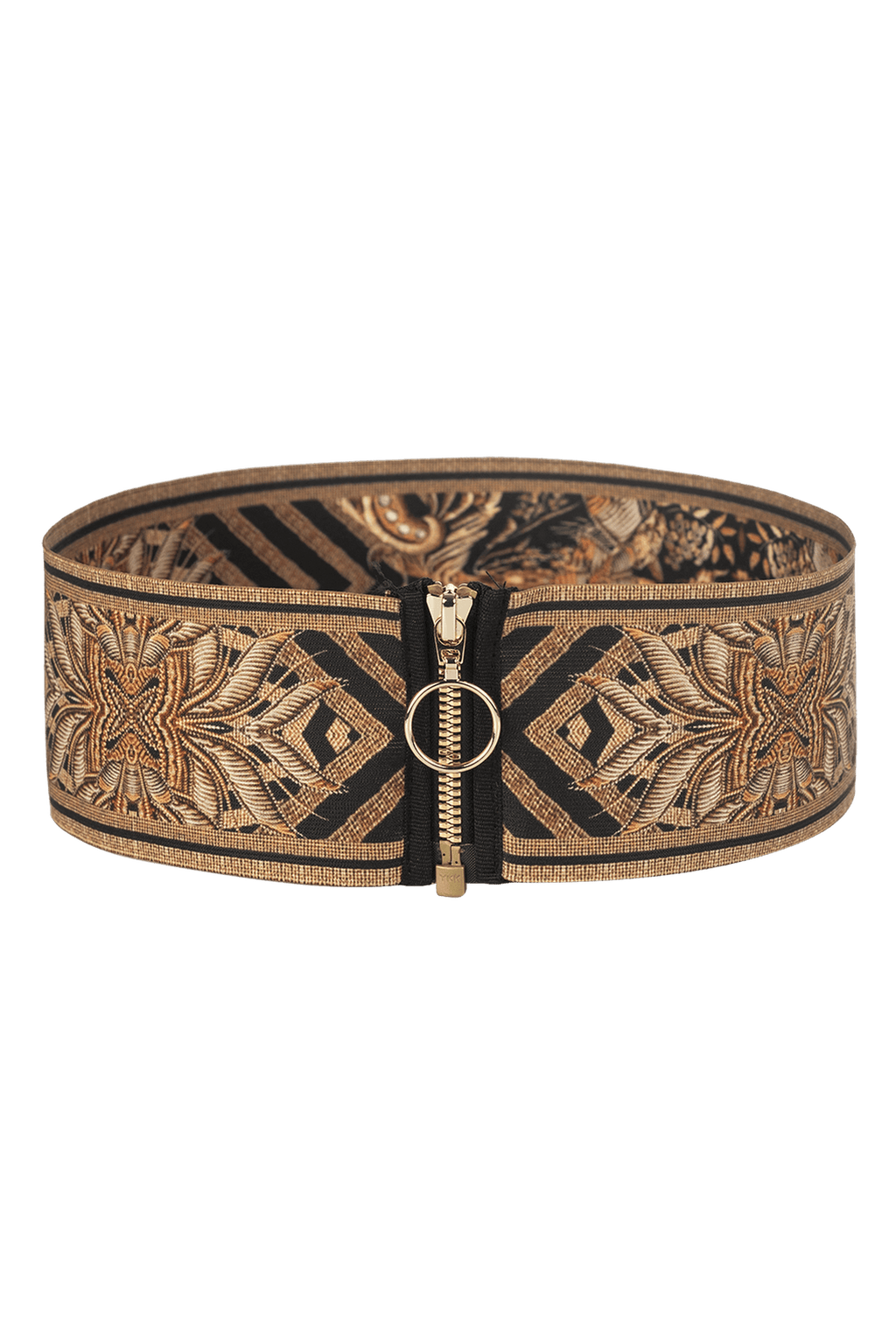 CEINTURE ÉLASTIQUE LARGE AVEC FERMETURE ÉCLAIR - RAYURES DORÉ