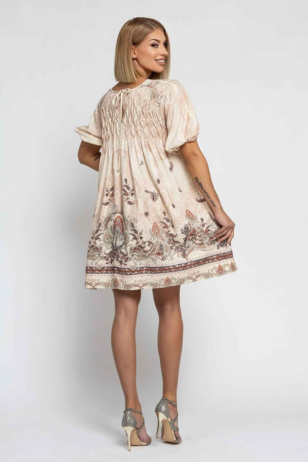 РОКЛЯ С РОЗЕТКА ОТ ЛЕН ВИСКОЗА - PAISLEY BEIGE