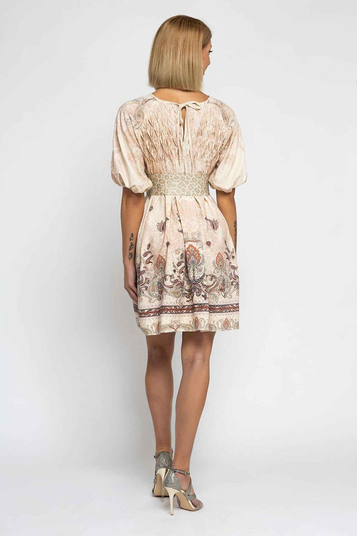 РОКЛЯ С РОЗЕТКА ОТ ЛЕН ВИСКОЗА - PAISLEY BEIGE