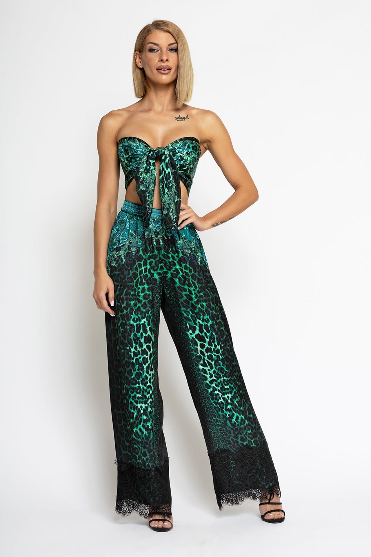 VISCOSE LOOSE TROUSERS - LEO NEON GREEN - Fashion Roots