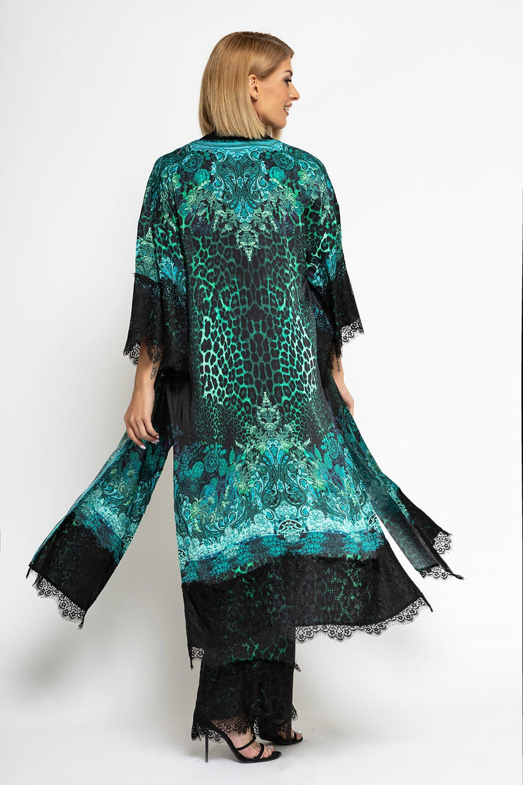 KIMONO EN VISCOSE - LEO VERT FLUO