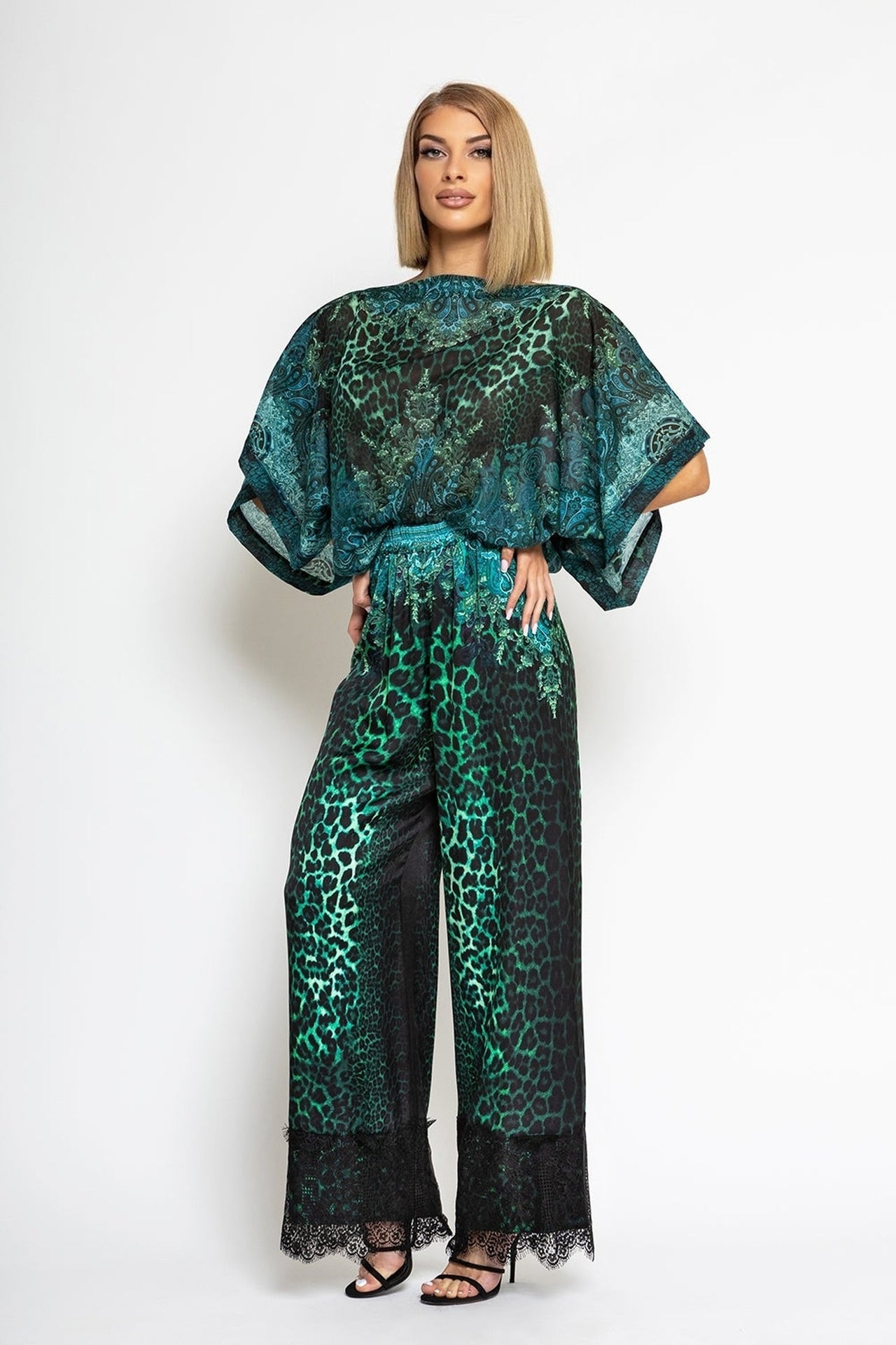 VISCOSE LOOSE TROUSERS - LEO NEON GREEN - Fashion Roots