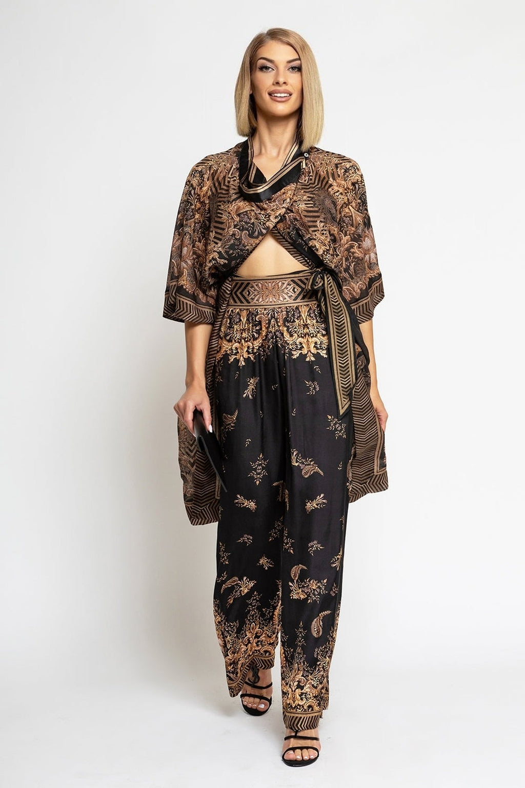 VISCOSE SATIN WIDE-LEG TROUSERS WITH ELASTIC WAIST - GOLDEN STRIPES JIORO СВОБОДЕН ПАНТАЛОН ОТ ЛЪСКАВА ВИСКОЗА - GOLDEN STRIPES JIORO