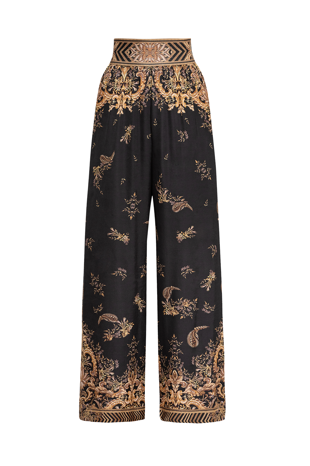 VISCOSE SATIN WIDE-LEG TROUSERS WITH ELASTIC WAIST - GOLDEN STRIPES