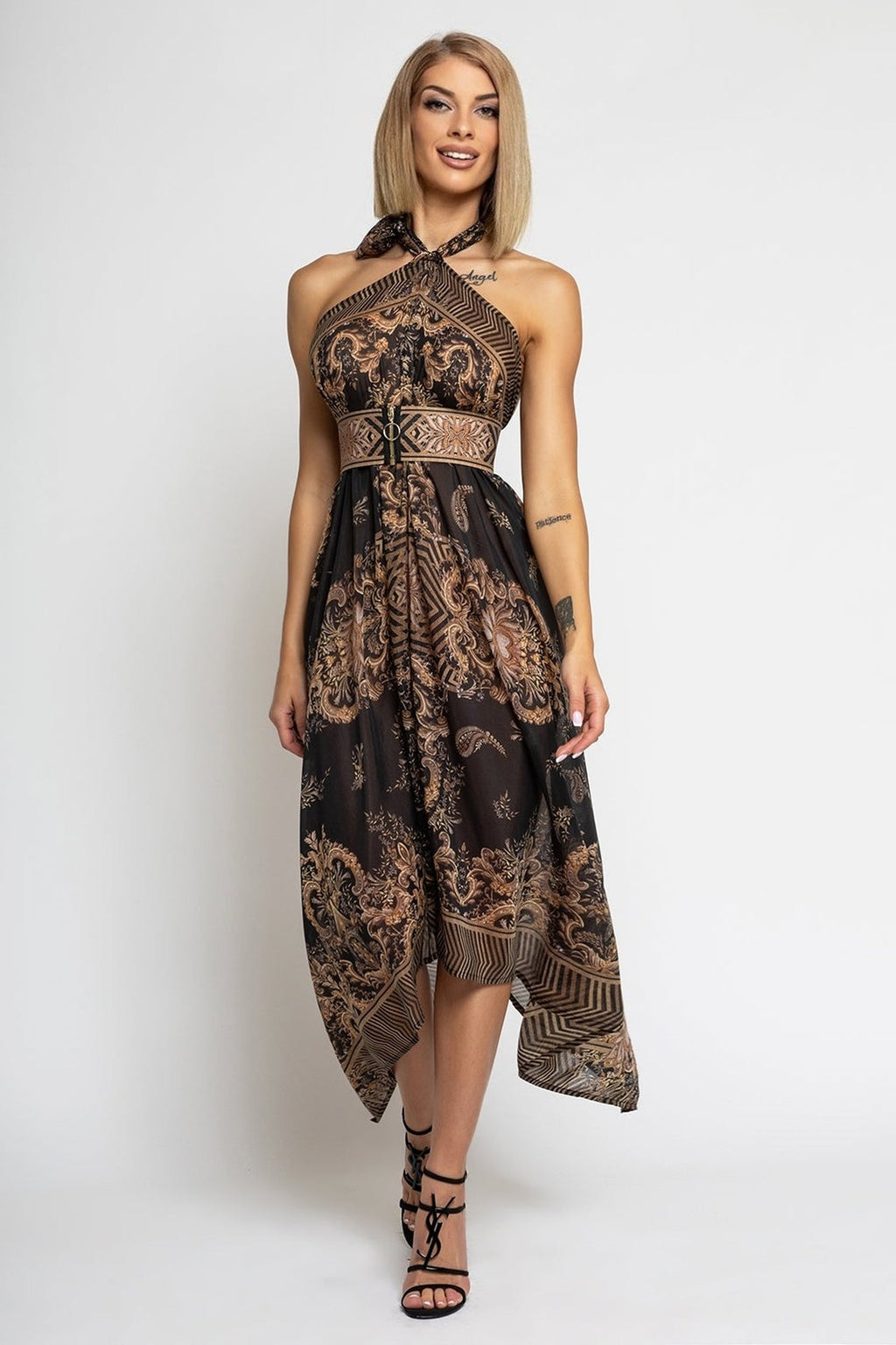 CEINTURE ÉLASTIQUE LARGE AVEC FERMETURE ÉCLAIR - RAYURES DORÉ