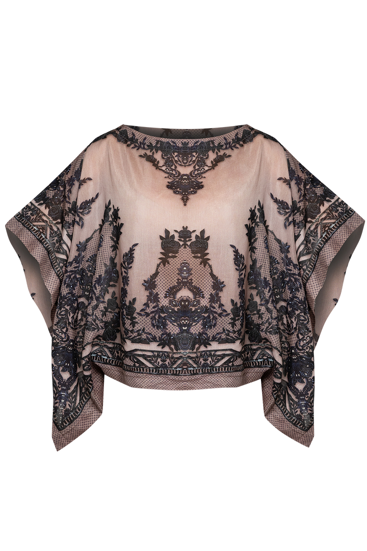 SILK COTTON LOOSE-FIT BLOUSE - GRAFFITI POWDER