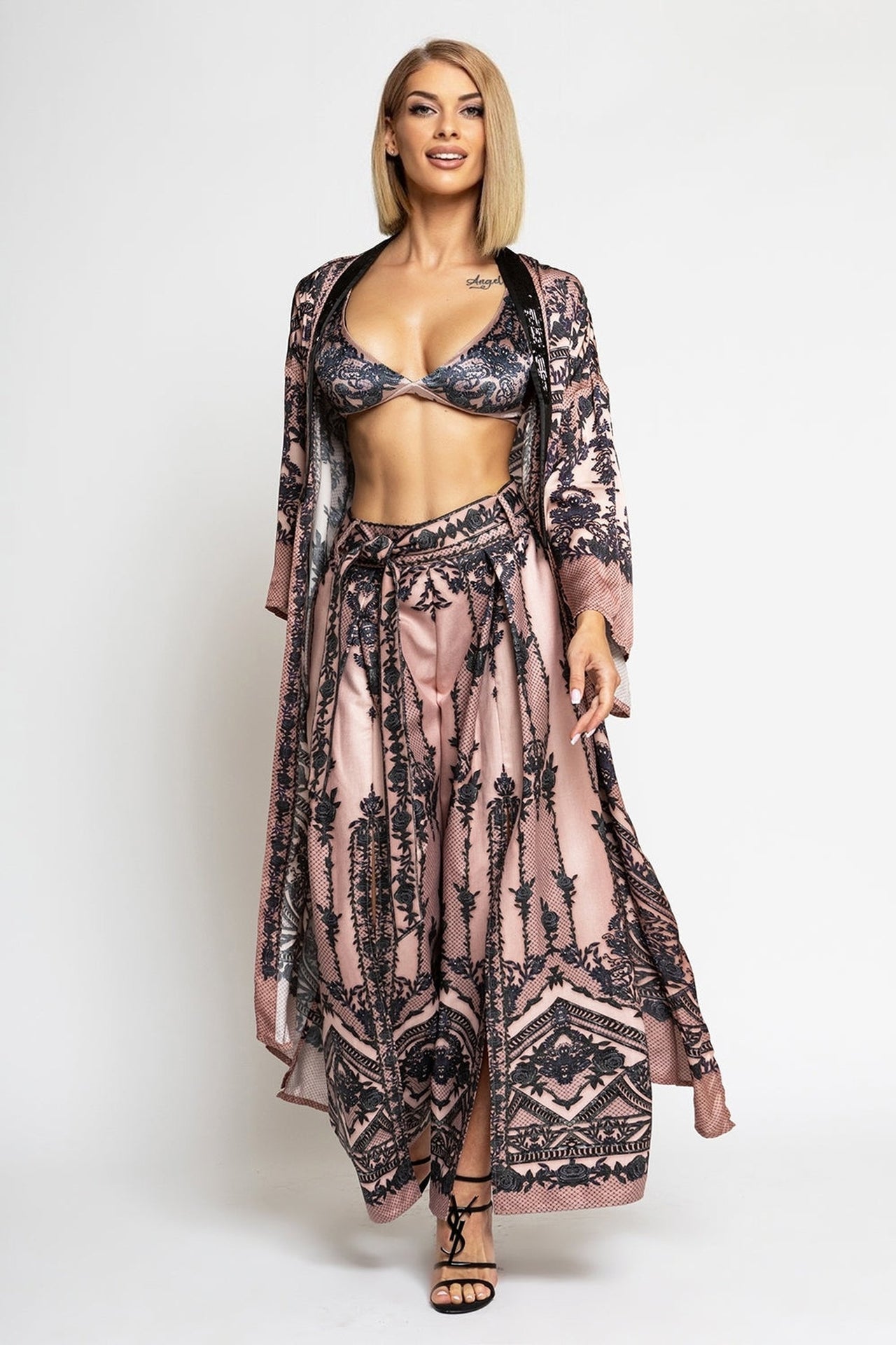 KIMONO EN SATIN DE VISCOSE - GRAFFITI POWDER