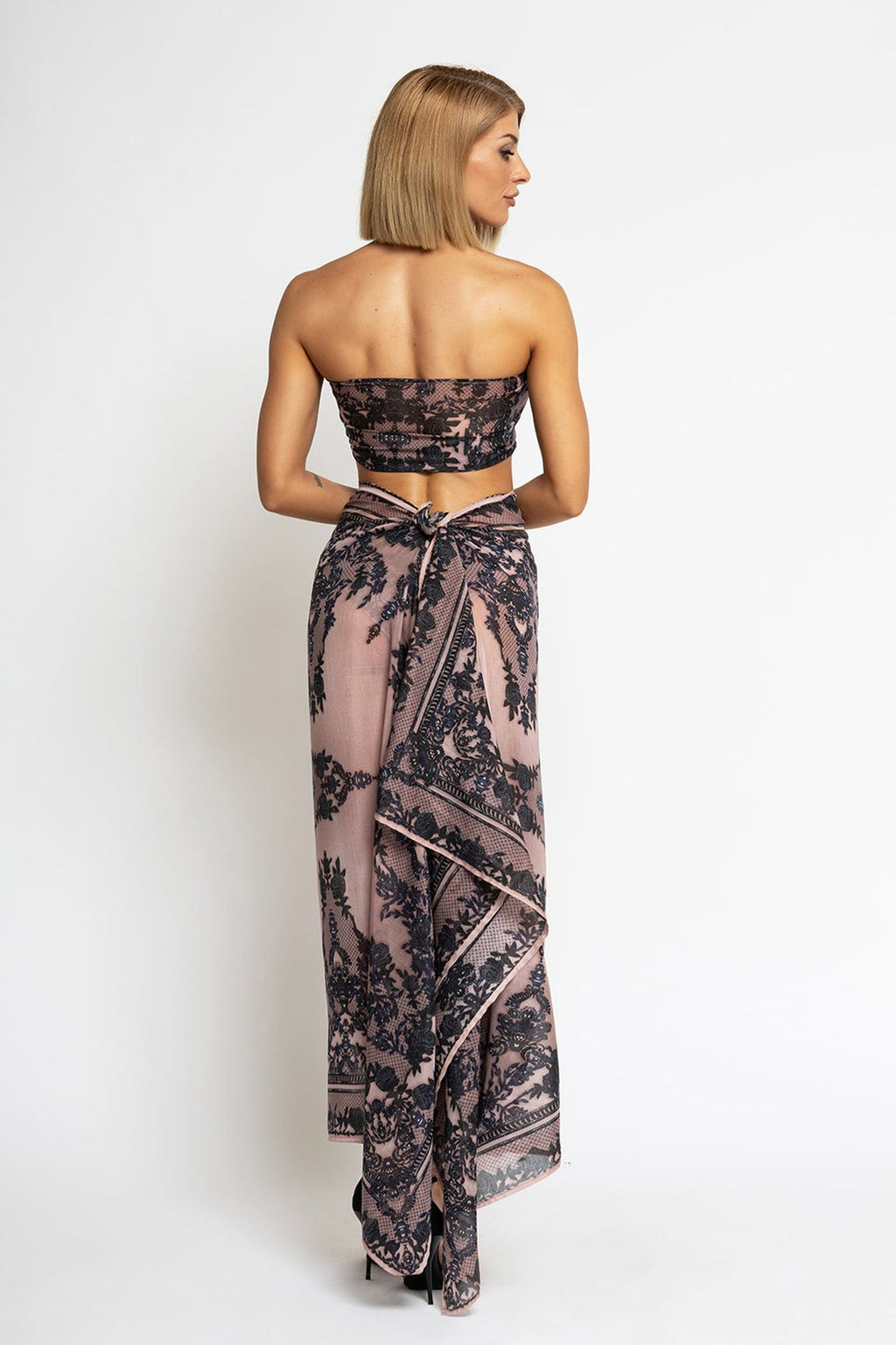 SILK VISCOSE PAREO AND SCARF SET - GRAFFITI POWDER - Fashion Roots