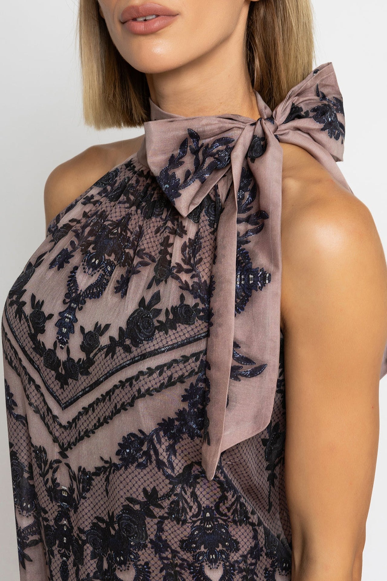 SILK VISCOSE LONG DRESS - GRAFFITI POWDER - Fashion Roots