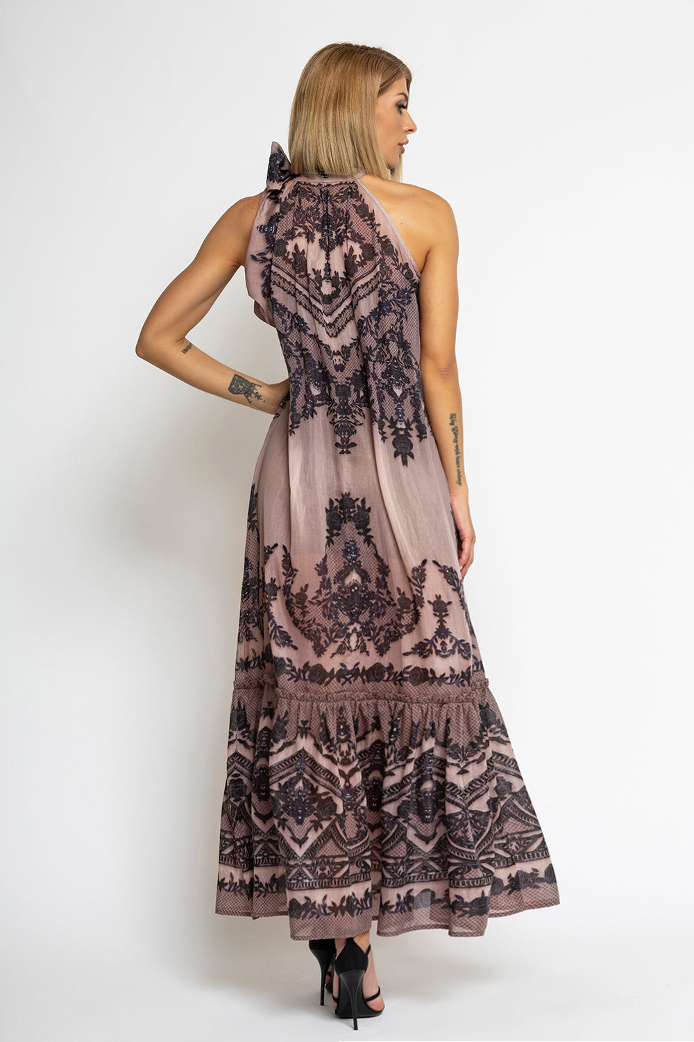 SILK VISCOSE LONG DRESS - GRAFFITI POWDER