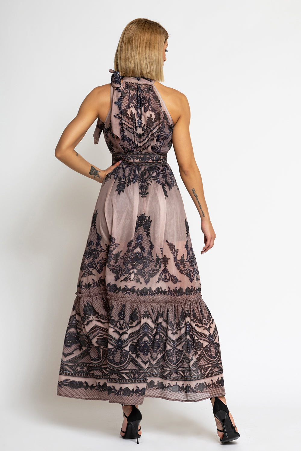 SILK VISCOSE LONG DRESS - GRAFFITI POWDER
