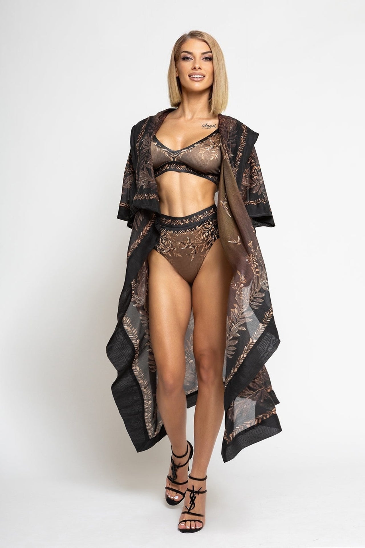 COTTON SILK KIMONO DRESS WITH HOOD - SECRET GARDEN - Fashion Roots