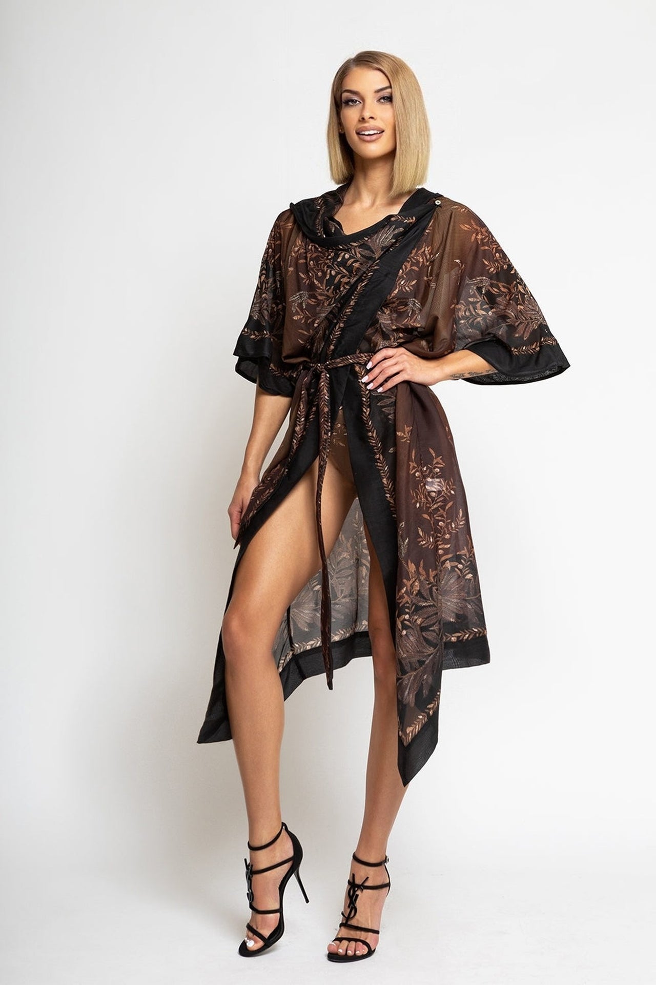 COTTON SILK KIMONO DRESS WITH HOOD - SECRET GARDEN - Fashion Roots