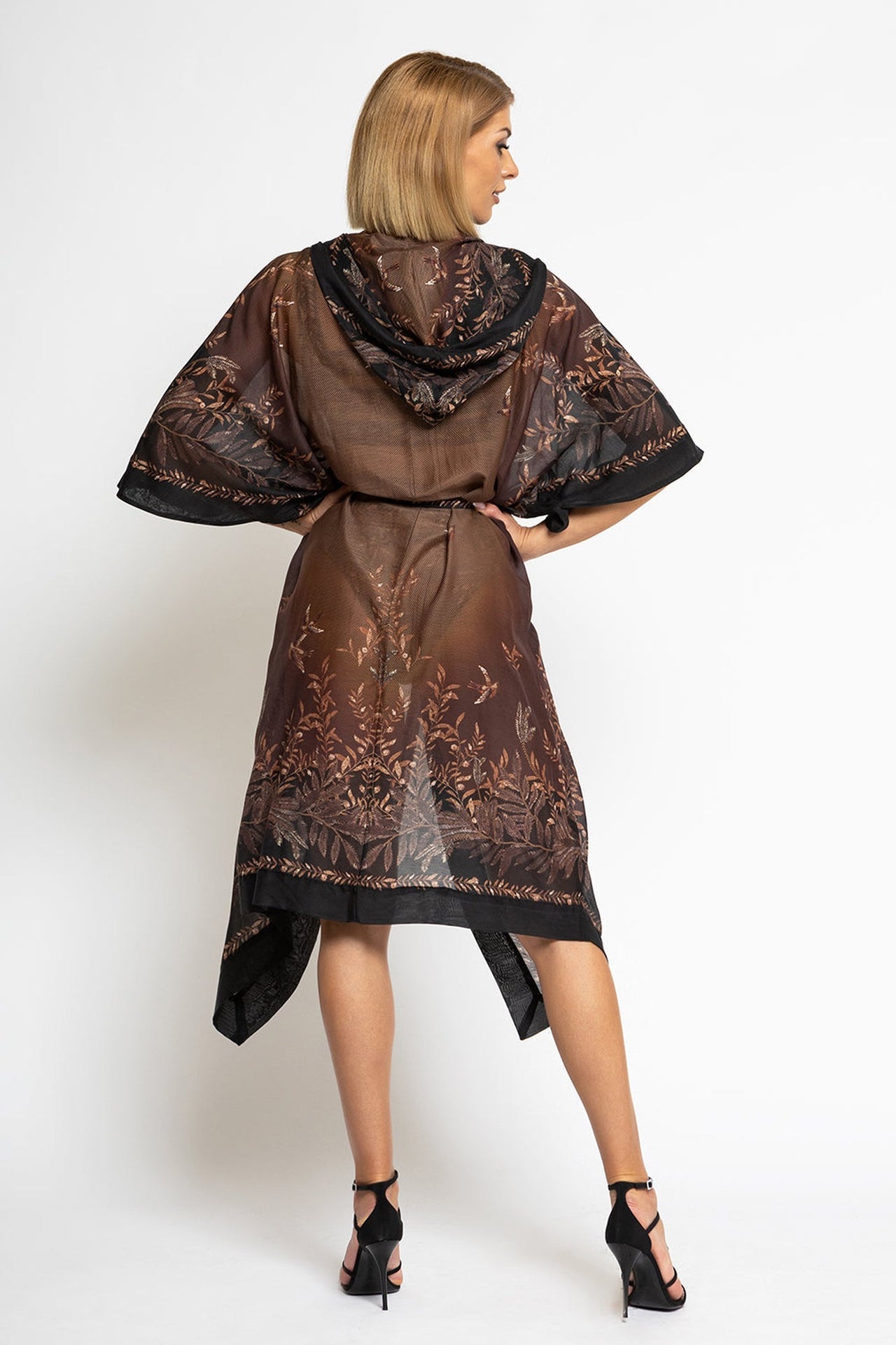COTTON SILK KIMONO DRESS WITH HOOD - SECRET GARDEN - Fashion Roots