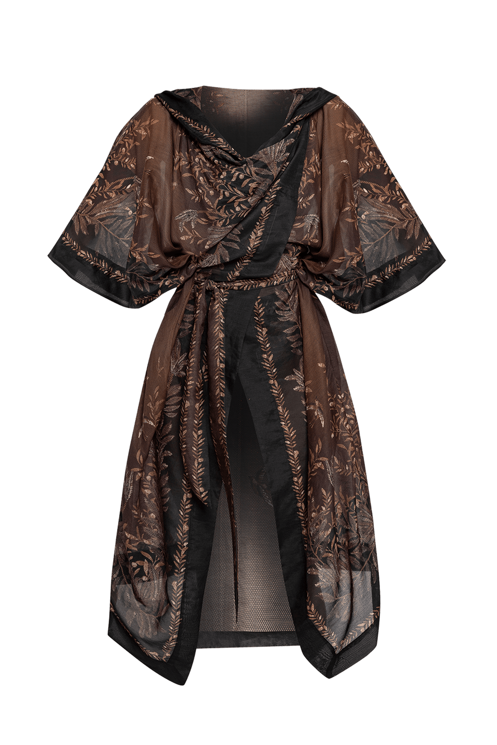 COTTON SILK KIMONO DRESS WITH HOOD - SECRET GARDEN - Fashion Roots