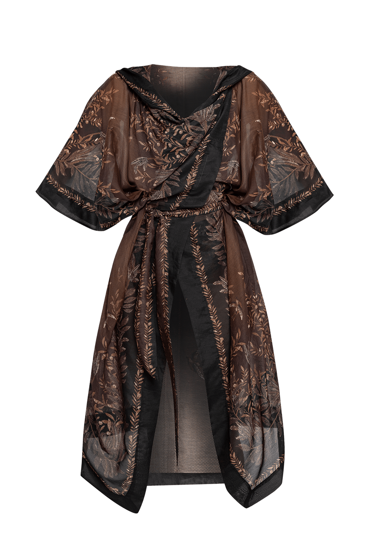 COTTON SILK KIMONO DRESS WITH HOOD - SECRET GARDEN - Fashion Roots