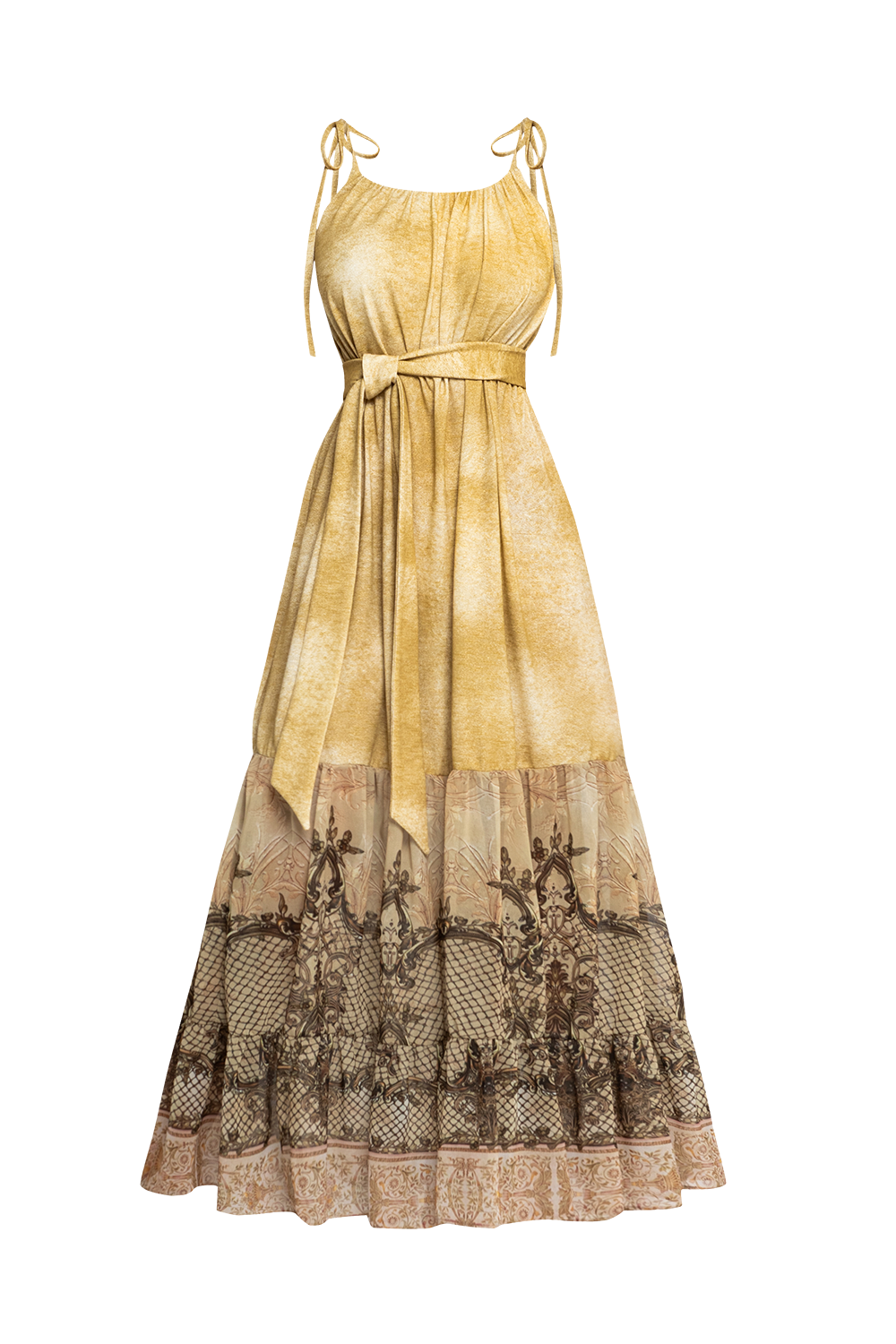 LONG COTTON DRESS WITH CHIFFON RUFFLES - BAROQUE FLOWERS