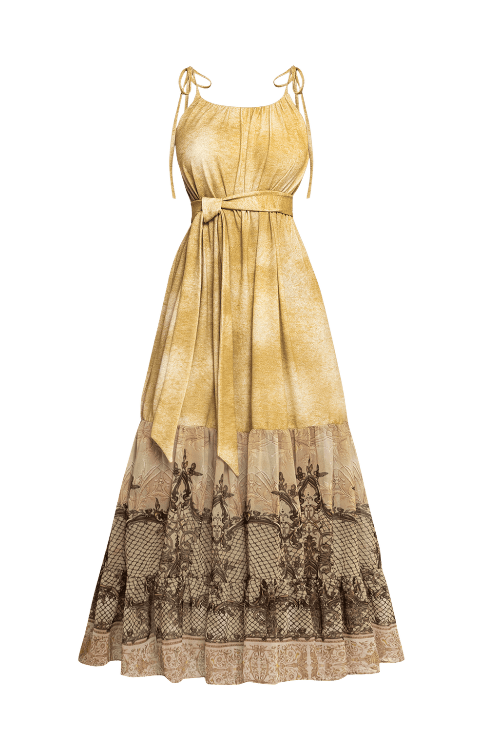 LONG COTTON DRESS WITH CHIFFON RUFFLES - BAROQUE FLOWERS