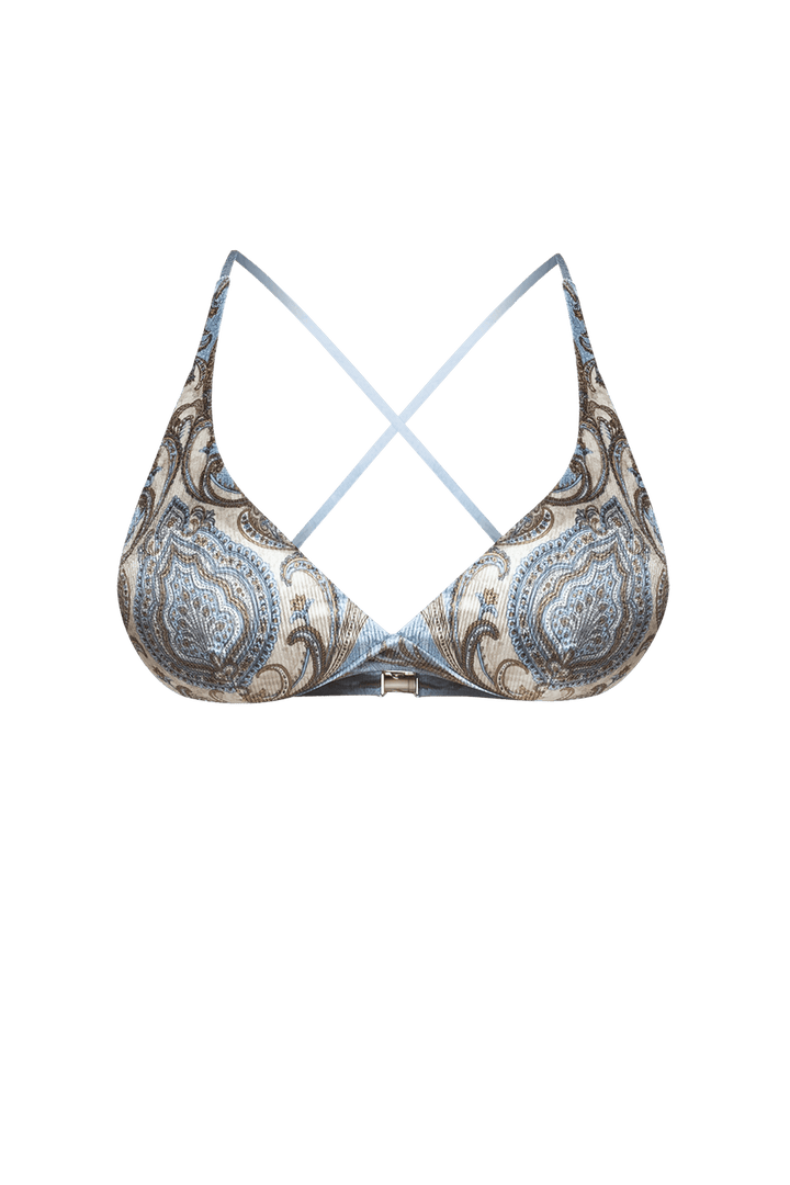 TRIANGLE-STYLE TOP IN RIBBED VELVET - PAISLEY SKY - Fashion Roots
