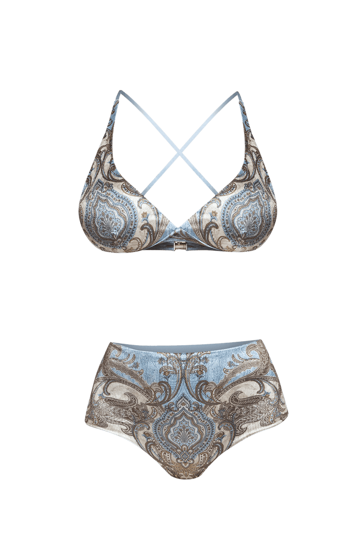 TRIANGLE-STYLE TOP IN RIBBED VELVET - PAISLEY SKY - Fashion Roots