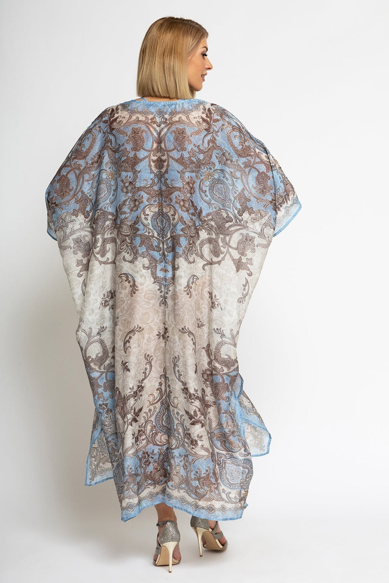 SILK COTTON CAFTAN - PAISLEY SKY - Fashion Roots