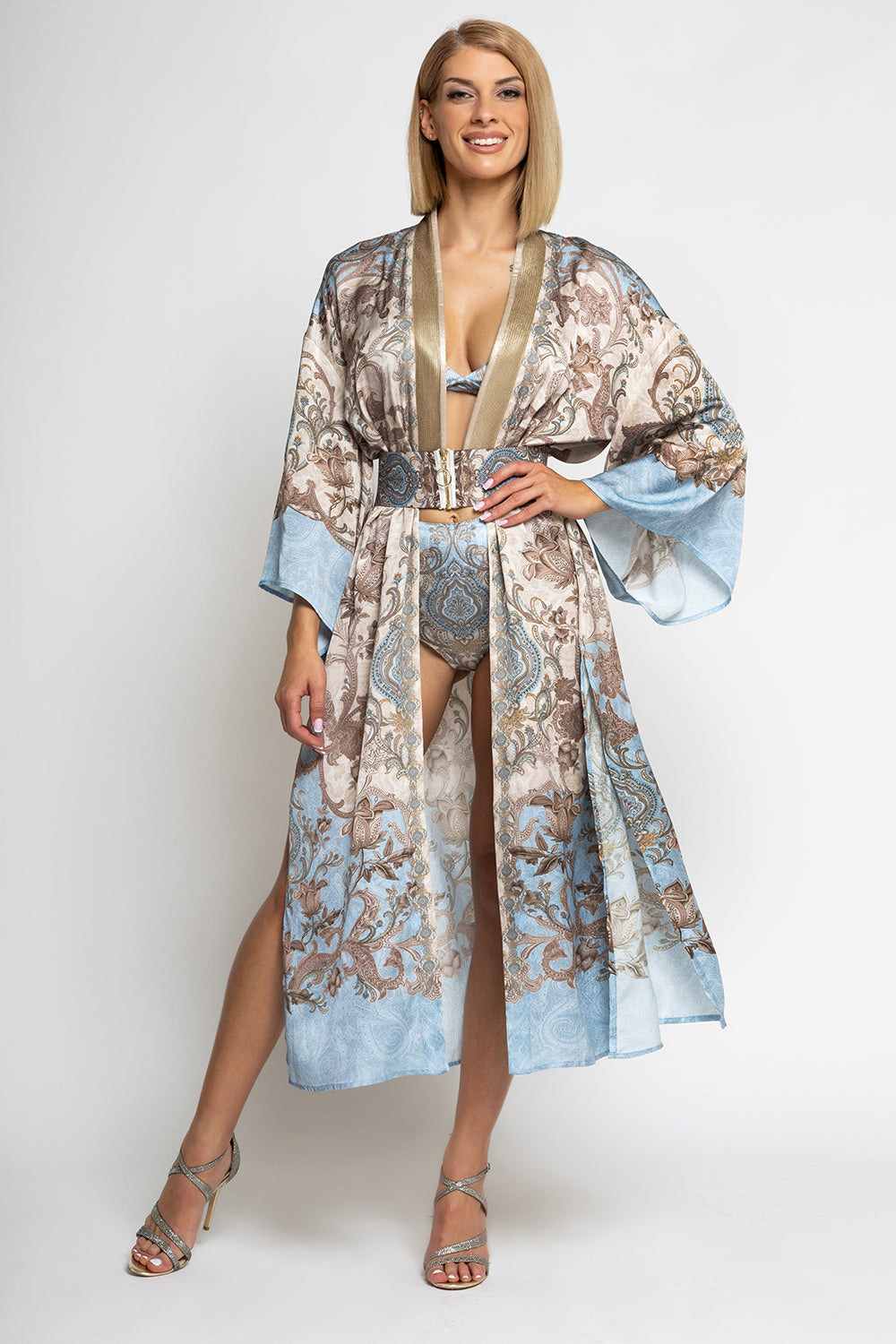 LUXURY SATIN VISCOSE KIMONO - PAISLEY SKY