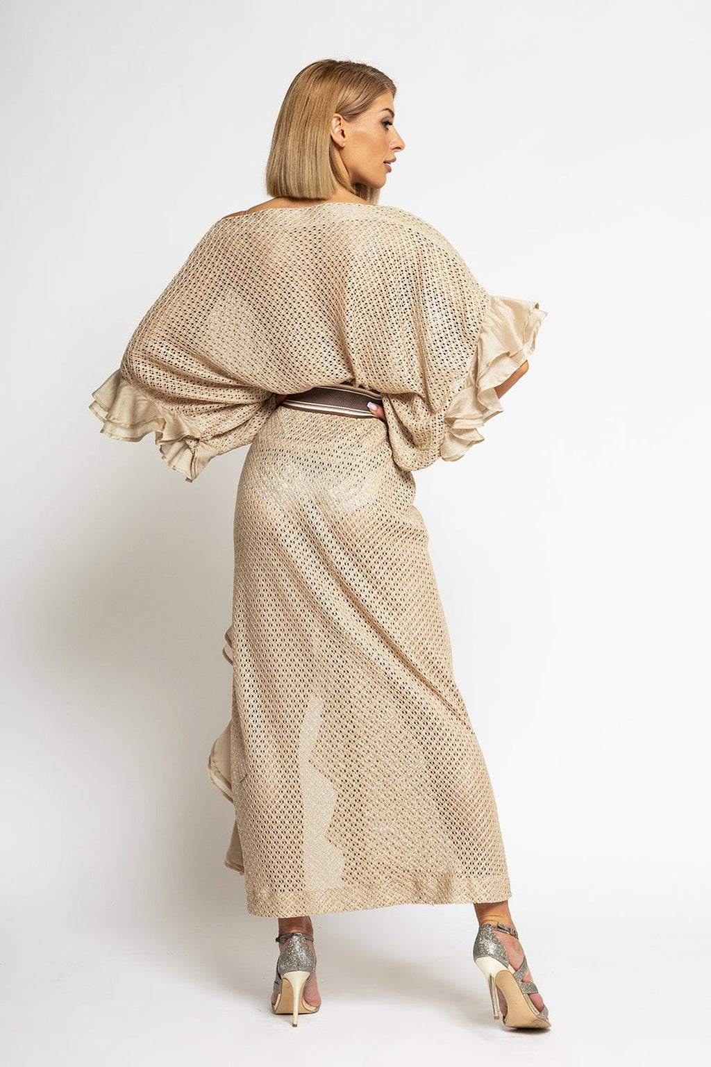 LONG COTTON MESH SKIRT WITH RUFFLES IN BEIGE – ESSENTIALS JIORO ДЪЛГА ПОЛА ОТ ПАМУЧНА МРЕЖА С ВОЛАНИ - ESSENTIALS JIORO